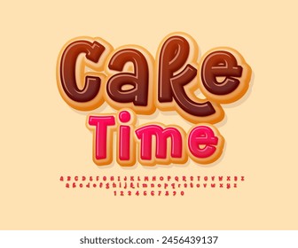 Vektorgrafik Sweet Card Cake Time. Leckere Donut-Schrift. Exklusives verspieltes Alphabet Buchstaben und Zahlen gesetzt.