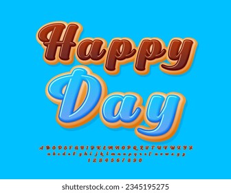 Vector sweet Card Happy Day. Beautiful handwritten Font. Choco Donut Alphabet Letters and Numbers