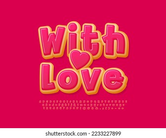 Vector sweet card With Love. Cute Donut Font. Delicious set of Alphabet Letters, Numbers and Symbols