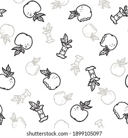 Vector Sweet Cheerful Apples Black Lineart on White seamless pattern background. Perfect for fabric, wallpaper and scrapbooking projects.