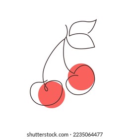 Cerezo dulce vectorial en un estilo de arte lineal. Una rama de baya madura aislada en un fondo blanco.