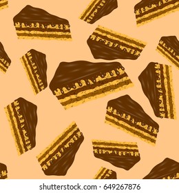 Vector Sweet Chocolate Cake Seamless Pattern on Orange Background