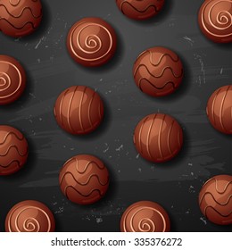 vector sweet chocolate candy on black background. 