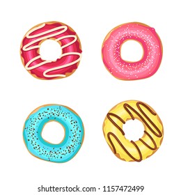 Vector Sweet Colorful glazed donuts isolated on white. Food design