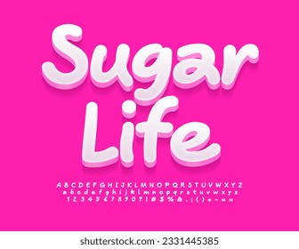 Vector sweet concept Sugar Life with handwritten Alphabet Letters, Numbers and Symbols set. White stylish Font