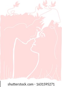 Vector sweet couple lover, vector design, hand drawn. Valentines Day background congratulation card. Wedding invitation.