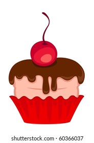 vector sweet cupcake with a chocolate on white background