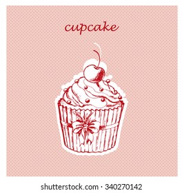 Vector sweet cupcake. Hand drawn illustration for greeting cards, post card, invitations , and other design.