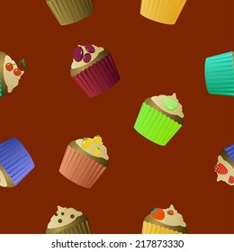 Vector sweet cupcakes background (seamless pattern)