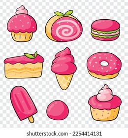 Vector with sweet dessert cute set on transparent background