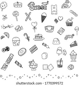 vector of sweet desserts hand drawing