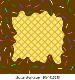 Vector Sweet Donut Brown Texture. Glazed and Colored Sprinkles Waffle Pattern