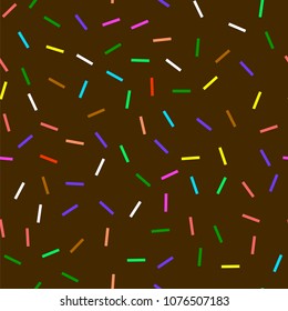 Vector Sweet Donut Chocolate Texture. Glaze and Colored Sprinkles Seamless Pattern