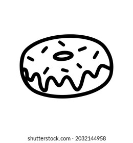 Vector sweet donut isolated on white background. Funny, cute Illustration for seasonal design, textile, a cafe, decoration kids playroom or greeting card. Hand drawn prints and doodle Stay home.