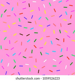 Vector Sweet Donut Pink Texture. Glaze and Colored Sprinkles Seamless Pattern