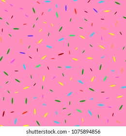 Vector Sweet Donut Pink Texture. Glaze and Colored Sprinkles Seamless Pattern