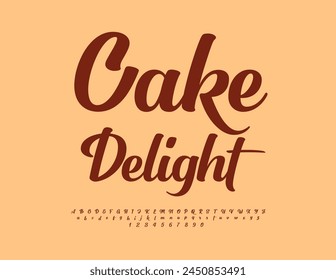 Vector dulce Emblem Cake Delight. Fuente elegante marrón. Hermoso conjunto de letras y números del alfabeto