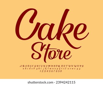 Vector sweet Emblem Cake Store with elegant cursive Font. Brown set of Alphabet Letters and Numbers