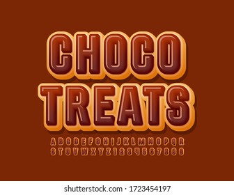 Vector sweet emblem Choco Treats with Donut Font. Tasty Alphabet letters and Numbers