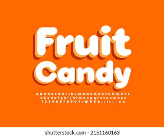 Vector sweet emblem Fruit Candy. Trendy 3D Font. Minimalist stylish Alphabet Letters, Numbers and Symbols set