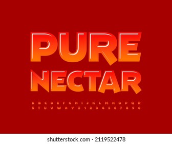 Vektorsüßes Emblem Pure Nectar. Helle künstlerische Schriftart. Glossy Alphabet Letters and Numbers Set