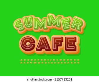Vector sweet Enblem Summer Cafe.  Creative Alphabet Letters, Numbers and Symbols. Tasty cake Font.