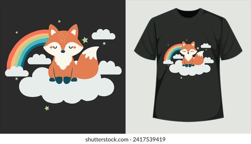 vector of a sweet fox sleeping in the clouds, illustrator for industrial prints