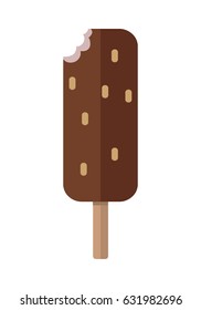 Vector sweet frozen ice cream. Ice cream icon. Summer cold ice cream with chocolate. Dessert illustration. Cold milk product. Ice cream logo on white background