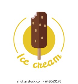 Vector sweet frozen ice cream. Ice cream icon. Summer cold ice cream with chocolate. Dessert illustration. Cold milk product. Ice cream logo on white background