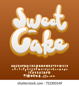 Vector sweet ginger cake Alphabet set. Tasty Letters, Numbers and Symbols. 