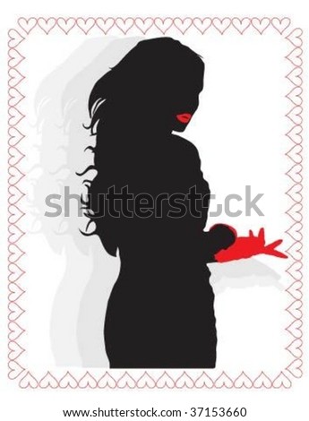 Vector of sweet girl with red lip and gloves