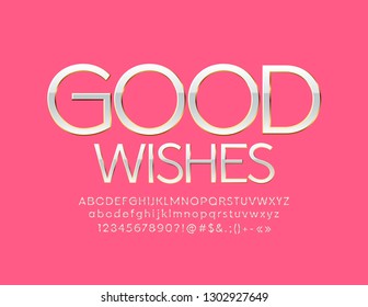 Vector sweet greeting card Good Wishes with Golden and White Font. Cute elegant thin Alphabet Letters, Numbers and Symbols.