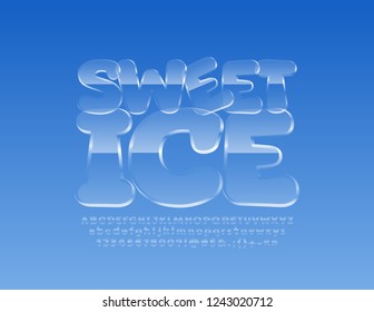 Letras, números y símbolos de los alfabetos del hielo vectorial para niños. Fuente de vidrio para niños