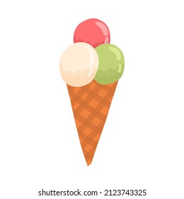 Vector sweet ice cream in cute hand drawn cartoon style isolated on white background. Refreshing delicious dessert