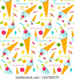 Vector Sweet Ice Cream Seamless Pattern. . Girl fashion sweet ornament design. Nice cartoon background. Fun wrap
