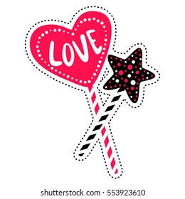 Vector sweet illustration heart and star. Cute design with love. Isolated on white background. Holidays element for party decorations.