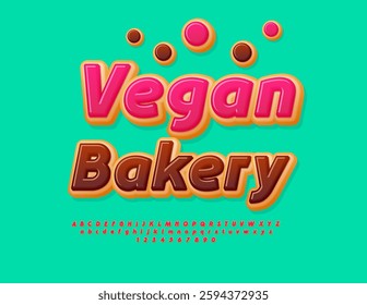 Vector Sweet label Vegan Bakery. Tasty Cool Font. Delicious Cake Alphabet Letters and Numbers set.