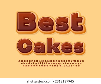 Vector sweet logo Best Cakes. Choco Donut Font. Modern Creative Alphabet Letters and Numbers set