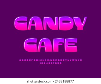 Vector sweet logo Candy Cafe. Beautiful Glossy Font. Artistic Alphabet Letters and Numbers set.