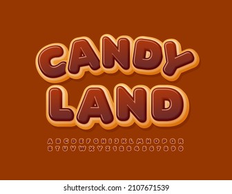 Vector sweet logo Candy Land. Choco Donut Font. Delicious set of cake Alphabet Letters and Numbers