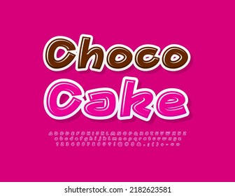 Vector sweet logo Choco Cake with handwritten set of Alphabet Letters, Numbers and Symbols. Pink bright Font