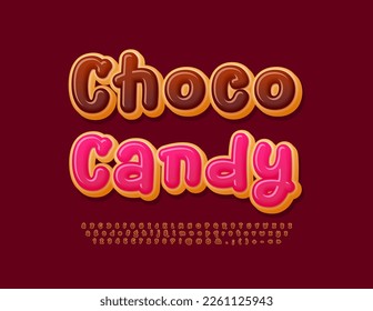 Vector sweet logo Choco Candy. Tasty Donut Font. Delicious set of cake Alphabet Letters and Numbers