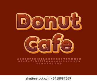 Vector sweet logo Donut Cafe. Choco glazed Font. Tasty set of Alphabet Letters and Numbers