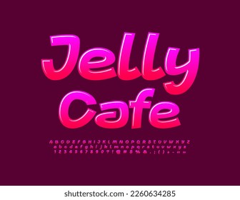 Vector sweet logo Jelly Cafe. Modern Glossy Font. Creative handwritten Alphabet Letters and Numbers set