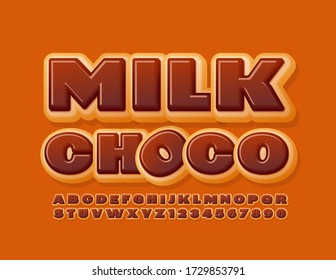 Vector süßes Logo Milk Choco mit Cke Font. Köstliche Donut Alphabet Buchstaben und Zahlen