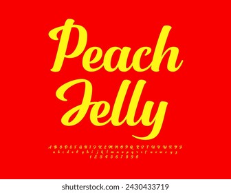 Vector sweet logo Peach Jelly. Beautiful Cursive Font. Modern Stylish Alphabet Letters and Numbers set.