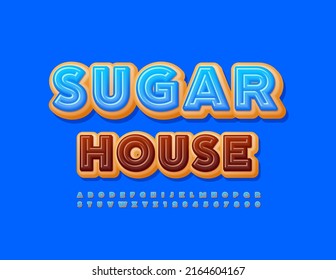 Vector sweet logo Sugar House. Blue glazed Font. Donut Alphabet Letters and Numbers set