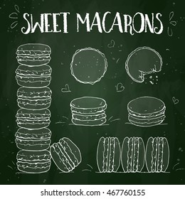 Vector sweet macarons on a blackboard, sketch