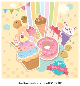 Vector de postre dulce a la carta y diseño de bebidas a la póster.