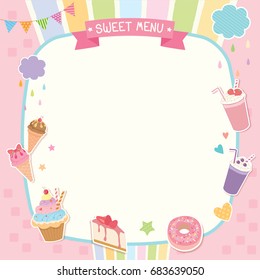 Vector of sweet menu dessert and drink design to template on pink background.